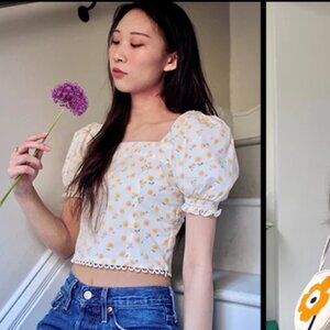 Petite Studio Emily Cotton Top - Daisy Print XS / White